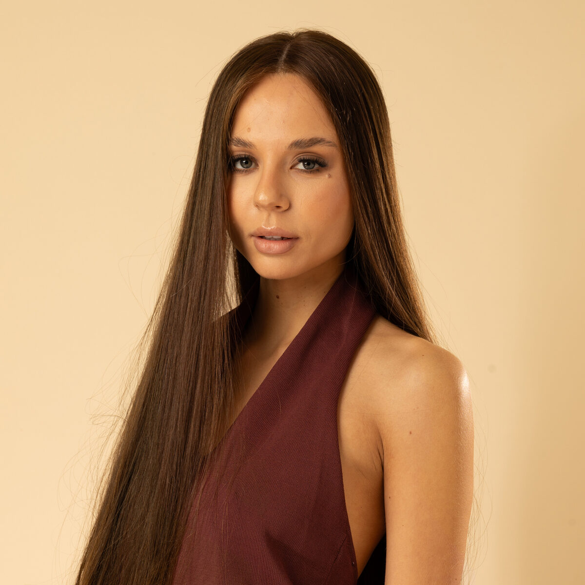 Image de Perruque en cheveux naturel vierge - Longue 45 cm - chatain
