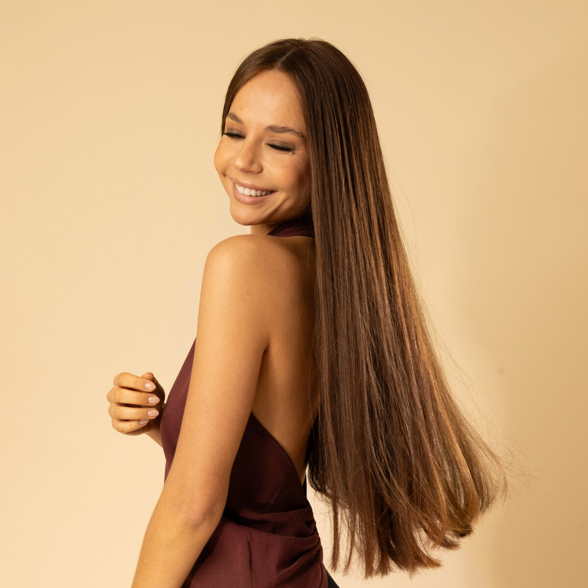 Image de Perruque en cheveux naturel vierge - Longue 45 cm - chatain