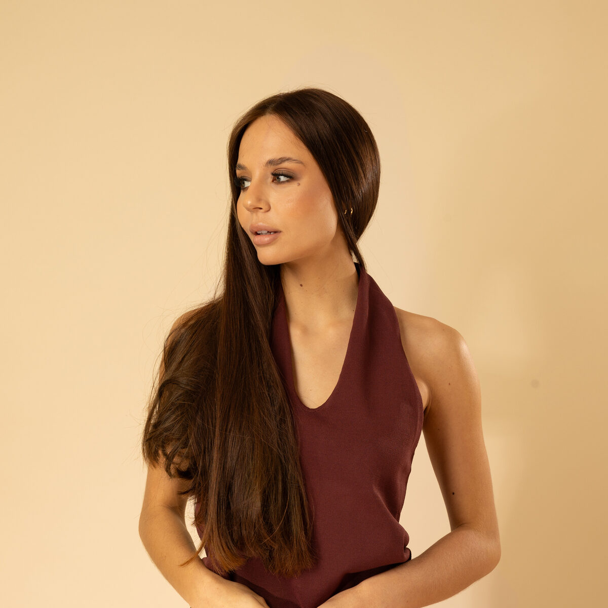 Image de Perruque en cheveux naturel vierge - Longue 45 cm - chatain