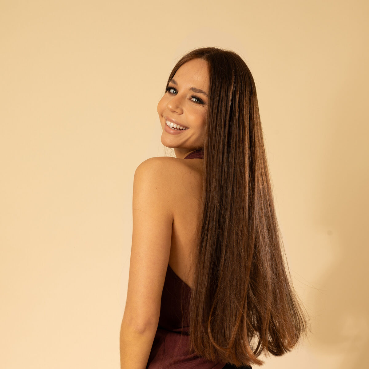 Image de Perruque en cheveux naturel vierge - Longue 45 cm - chatain