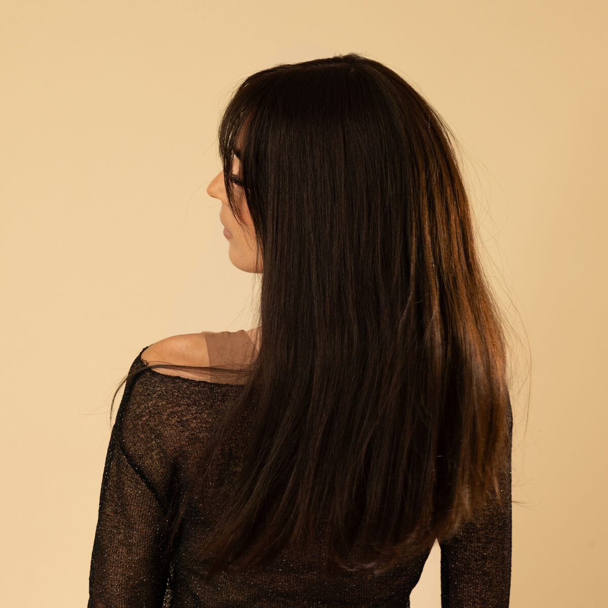 Image de Perruque en cheveux naturel vierge - Longue 25 cm - brun foncé